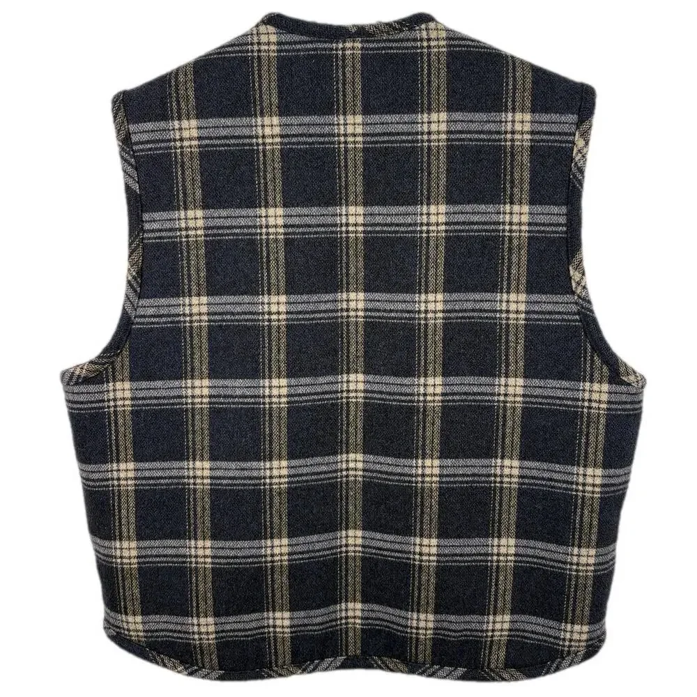 Vintage Wool Blend Flannel Plaid Sherpa Lined Vest - Men's Size L